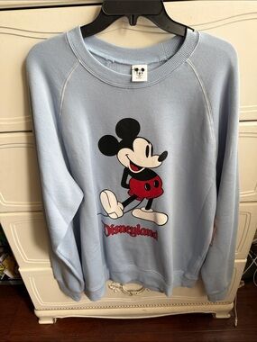 Disney Light Blue Mickey Mouse Crewneck Sweatshirt with Red Accent